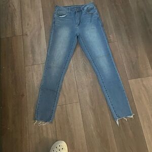 Articles Of Society Light-Medium Blue Skinny Jeans with Frayed Ankles